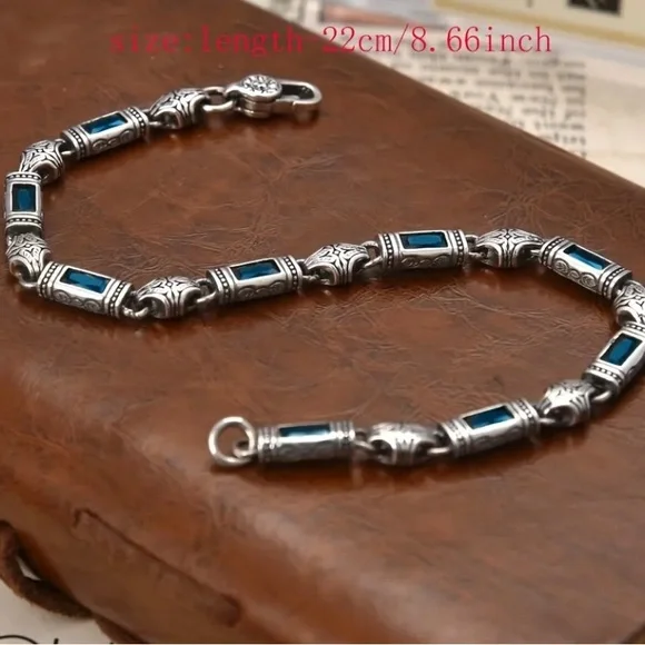 Fathers Day Blue Gem Motif Bracelet - Picture 2 of 5